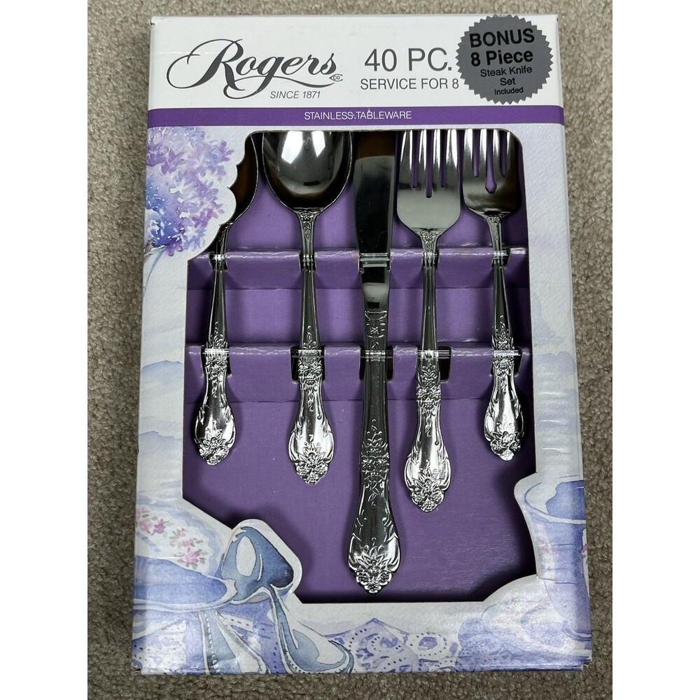 NIB VTG Rogers Dream Rose Stainless Flatware Set 48 PC Service for 8